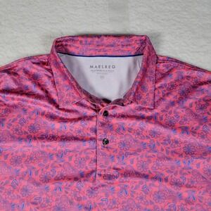 Maelreg Performance Polo Men 2XL Pink Blue Floral Paisley Stretch Golf Shirt